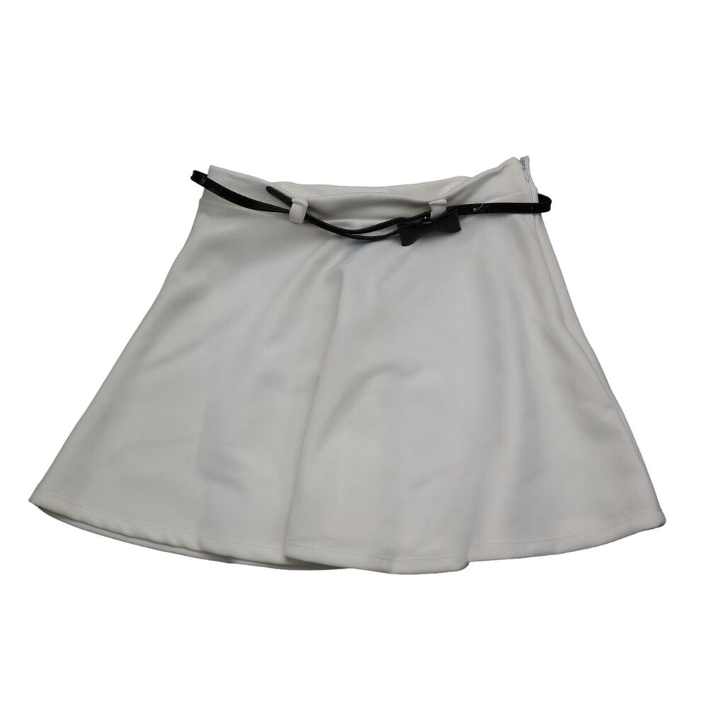 Diva Apparel Skirt Womens L White Belted Stretch Zip Flare Mini A Line